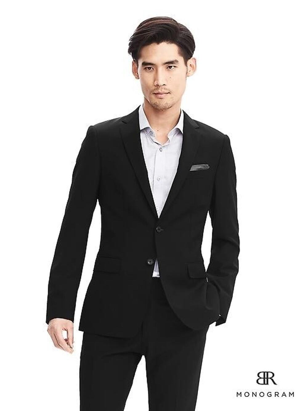 Banana Republic BR Monogram Italian Wool Suit Jacket,BLACK SZ 46L #724288 X0505